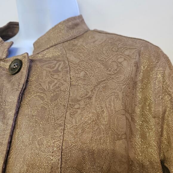 Chico's Jacquard Linea Blazer Jacket Size 2 / L Tan and Gold Accent Mature - Picture 3 of 10